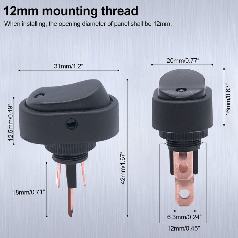 Twidec/5Pcs LED Lighted Rocker Switch Toggle 12V 30A SPST 3 Pin On-Off Blue Round Dot Switch for Car Boat Marine ASW-20D-BU - Image 3